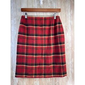 Vtg Orvis‎ Wool Skirt Womens 4P Red Black Holiday Plaid Knee Length Lined Preppy